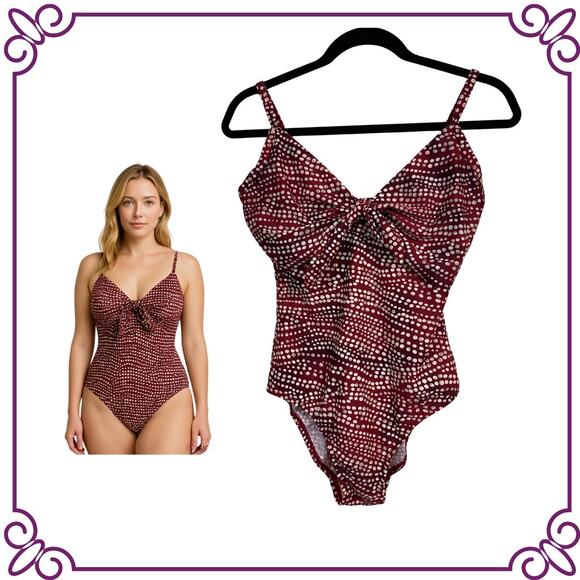 Alisha Levine One Piece Bathing Suit Adjustable Strap Rust Red White Dots Size 8 - Picture 1 of 9